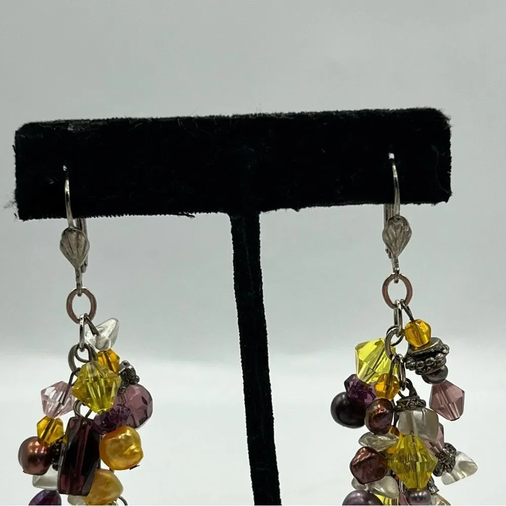 Elegant handmade Multi-Color pearl yellow glass Dangle Earrings